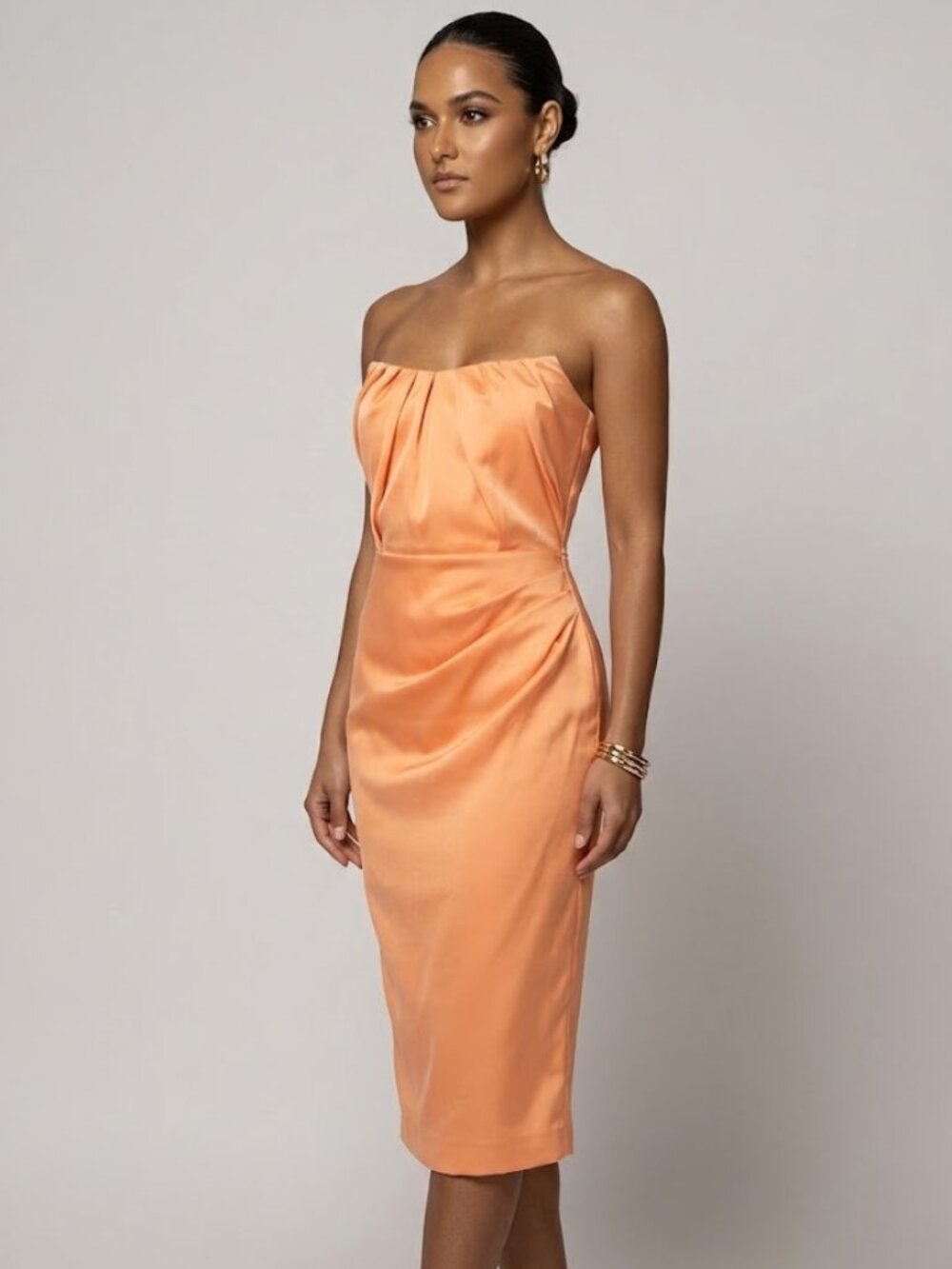 House of CB Strapless Ruched Midi Dress - Size S